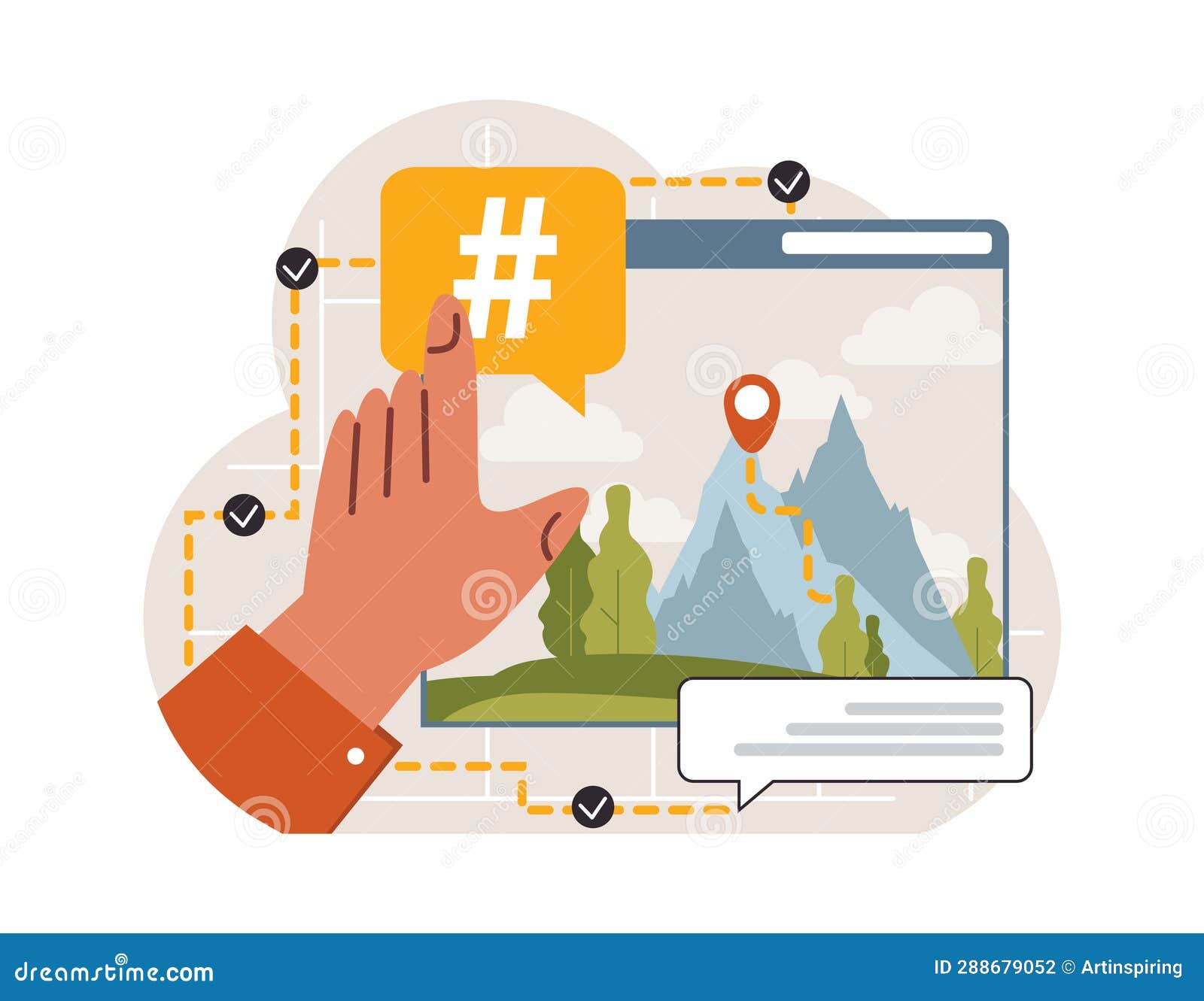 Hashtag. Character Using Digital Device for Sending Posts and Sharing