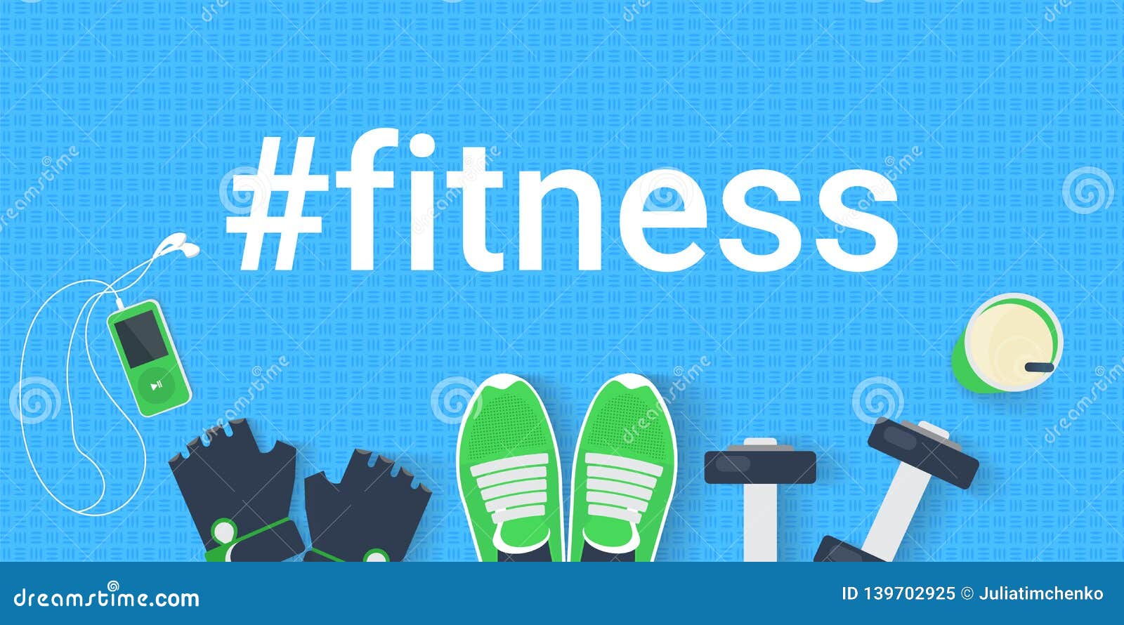 Hashtag Fitness Concept Flat Vector Illustration of Motivated Banner with  Realistic Sport Elements Stock Vector - Illustration of concept, exercise:  139702925