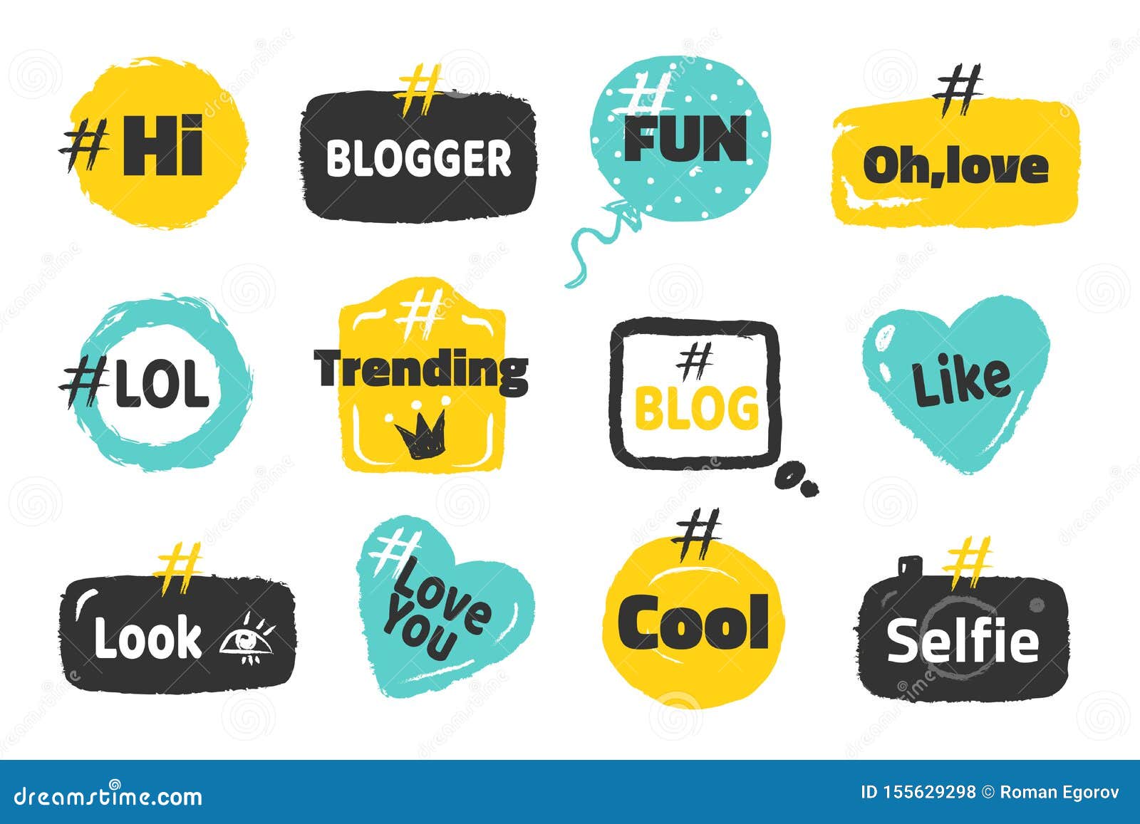hashtag social banners. trendy blog slang logos concept, fun post tag  on speech bubble.  modern social
