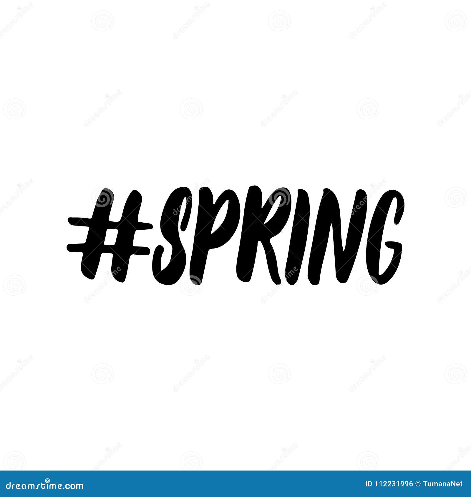 Hashtag Spring Hand Drawn Lettering Calligraphy Phrase Isolated on