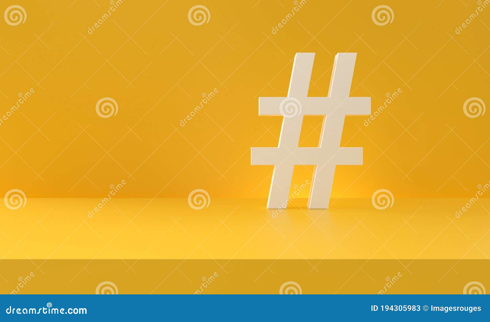 hashtag  white in yellow photography studio background. trending topics, trends. 3d rendering