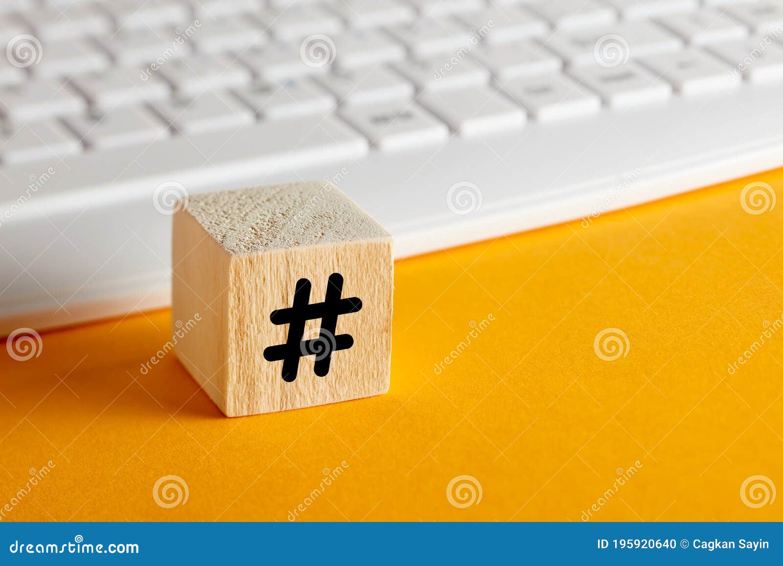 Hashtag Symbol On A Wooden Cube With Computer Keyboard Background On Yellow Stock Photo Image Of Communicate Network