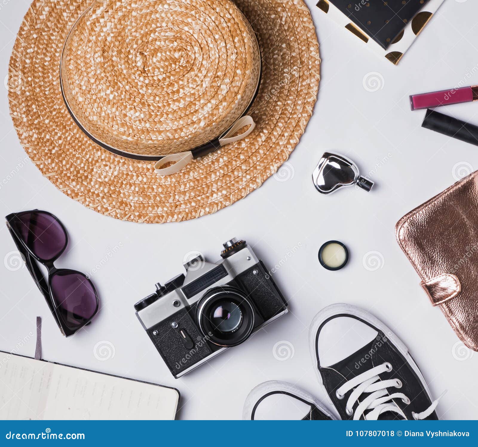 Hat, Camera and Other Woman`s Stylish Accessories Stock Photo - Image ...