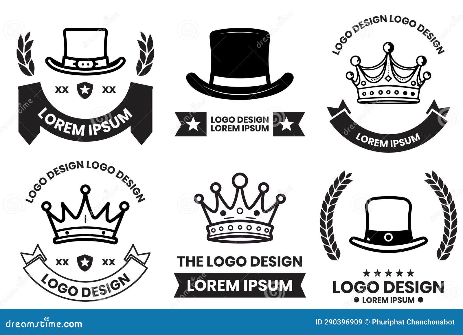 Hat and Crown Logo in Flat Line Art Style Stock Vector Illustration of element, graphic 290396909