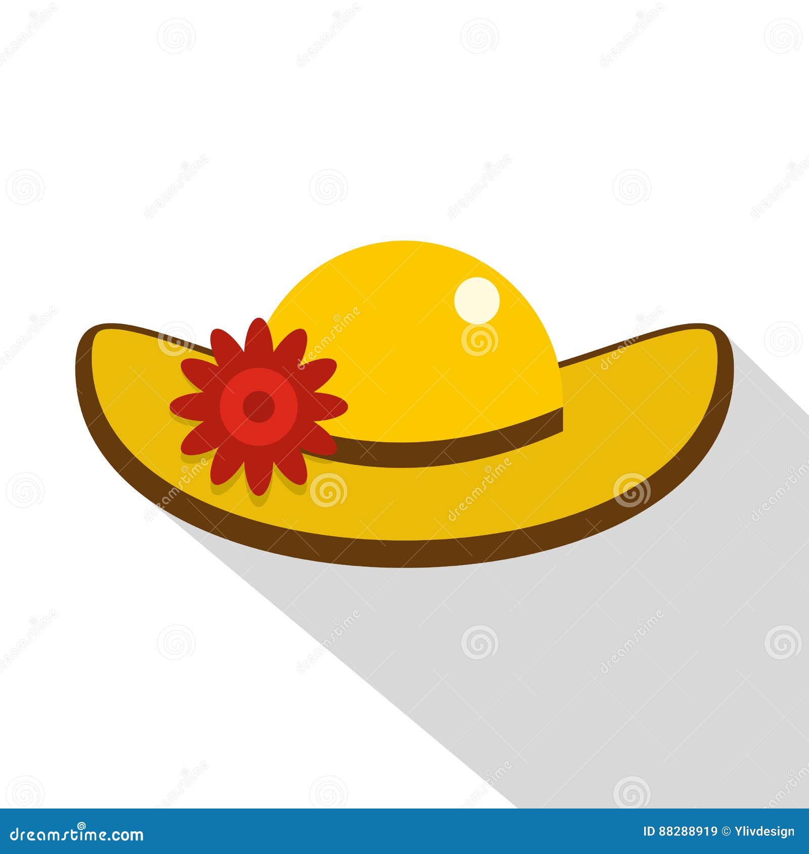 Hat with Flower Icon, Flat Style Stock Vector - Illustration of symbol ...