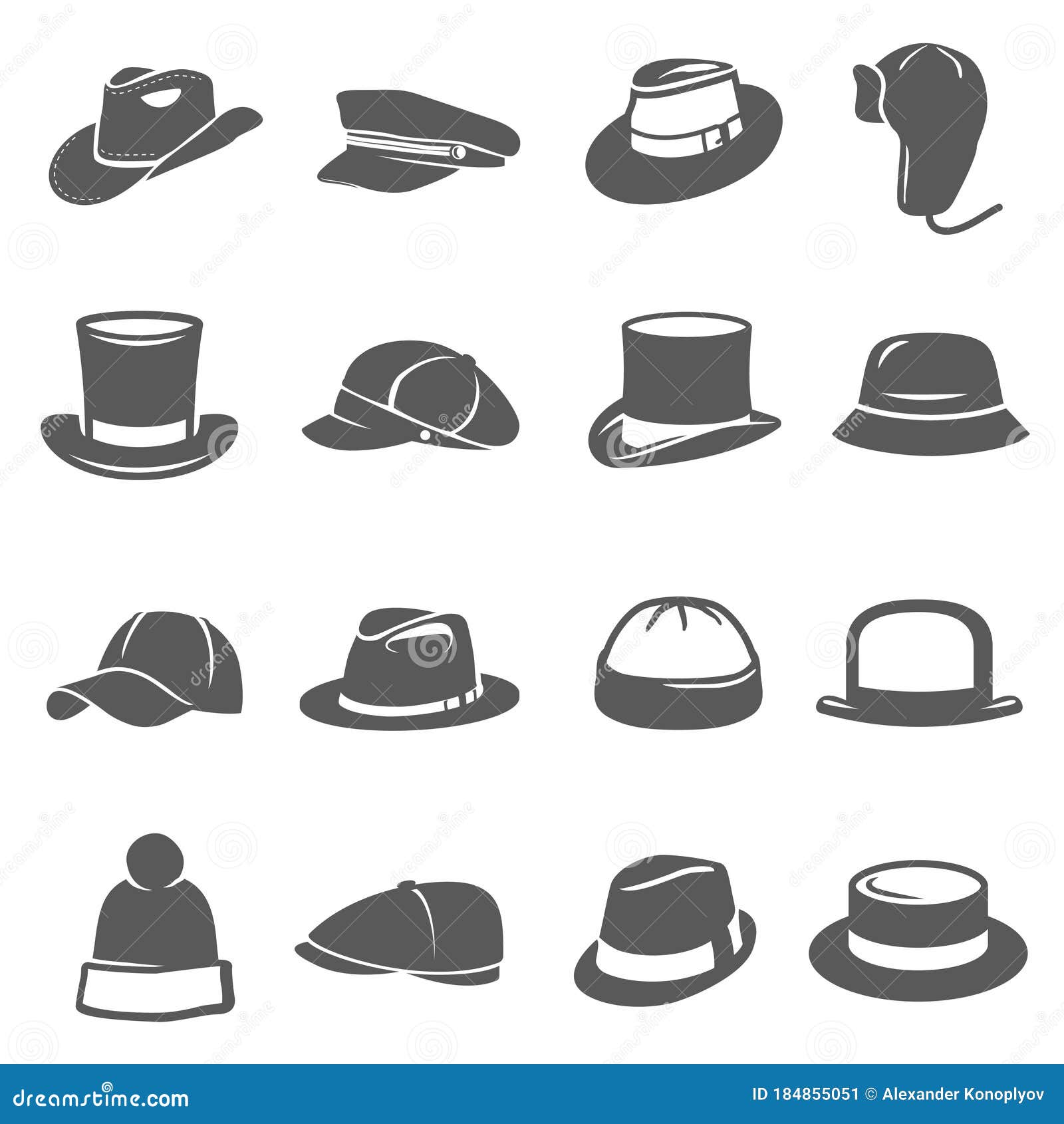 Hat Icon Set, Traditional Head Wear Accessory Stock Vector ...