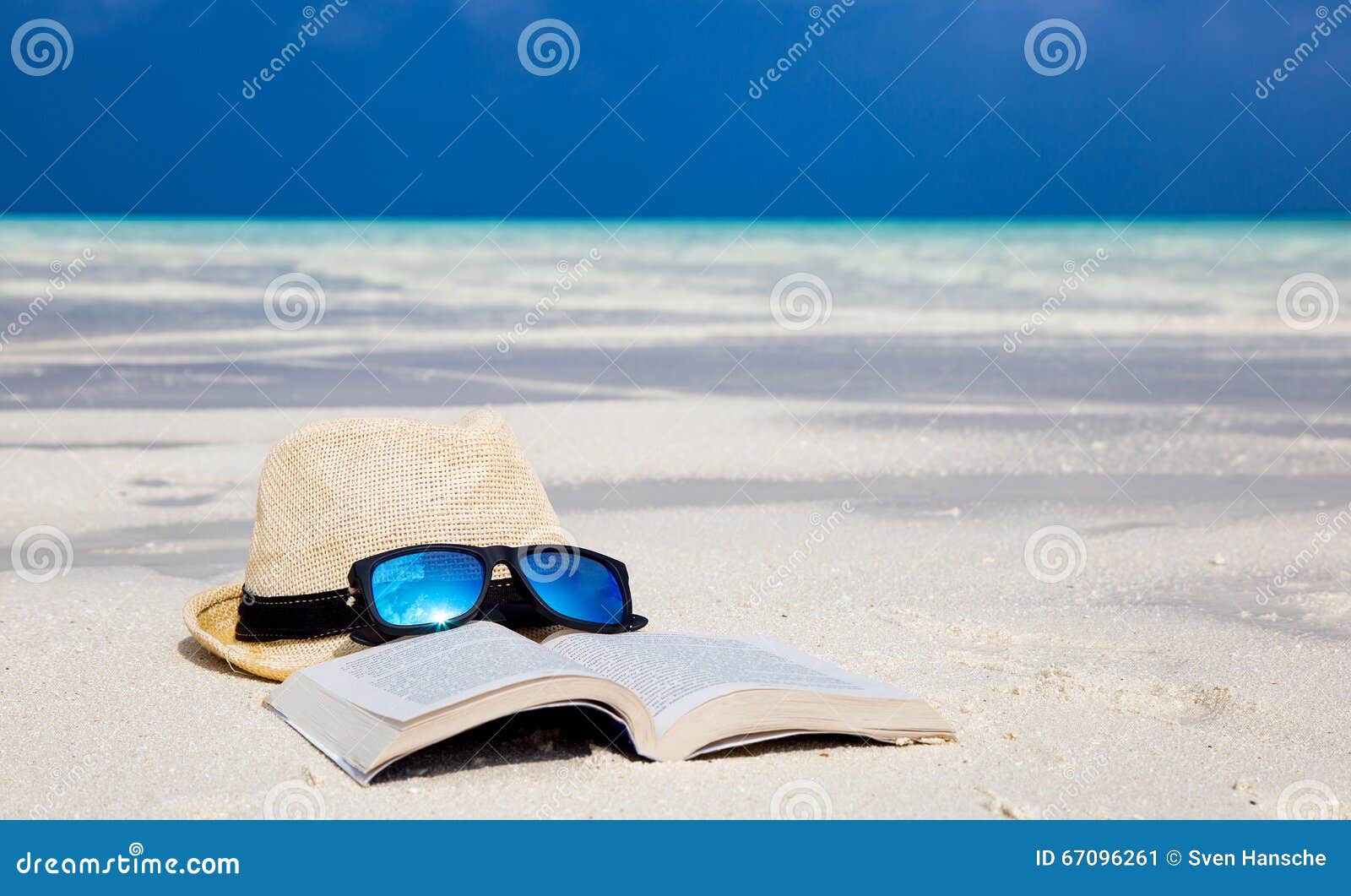 Hat, Sunglasses and a Book on the Beach Stock Image Image of waves