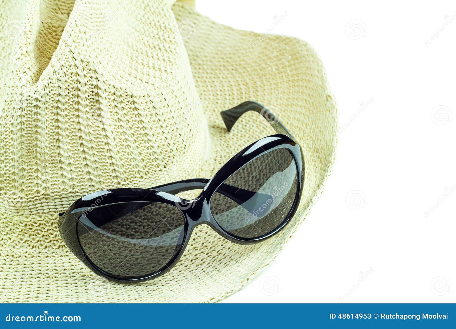 Hat and Sunglasses Isolated on White Background Stock Image - Image of