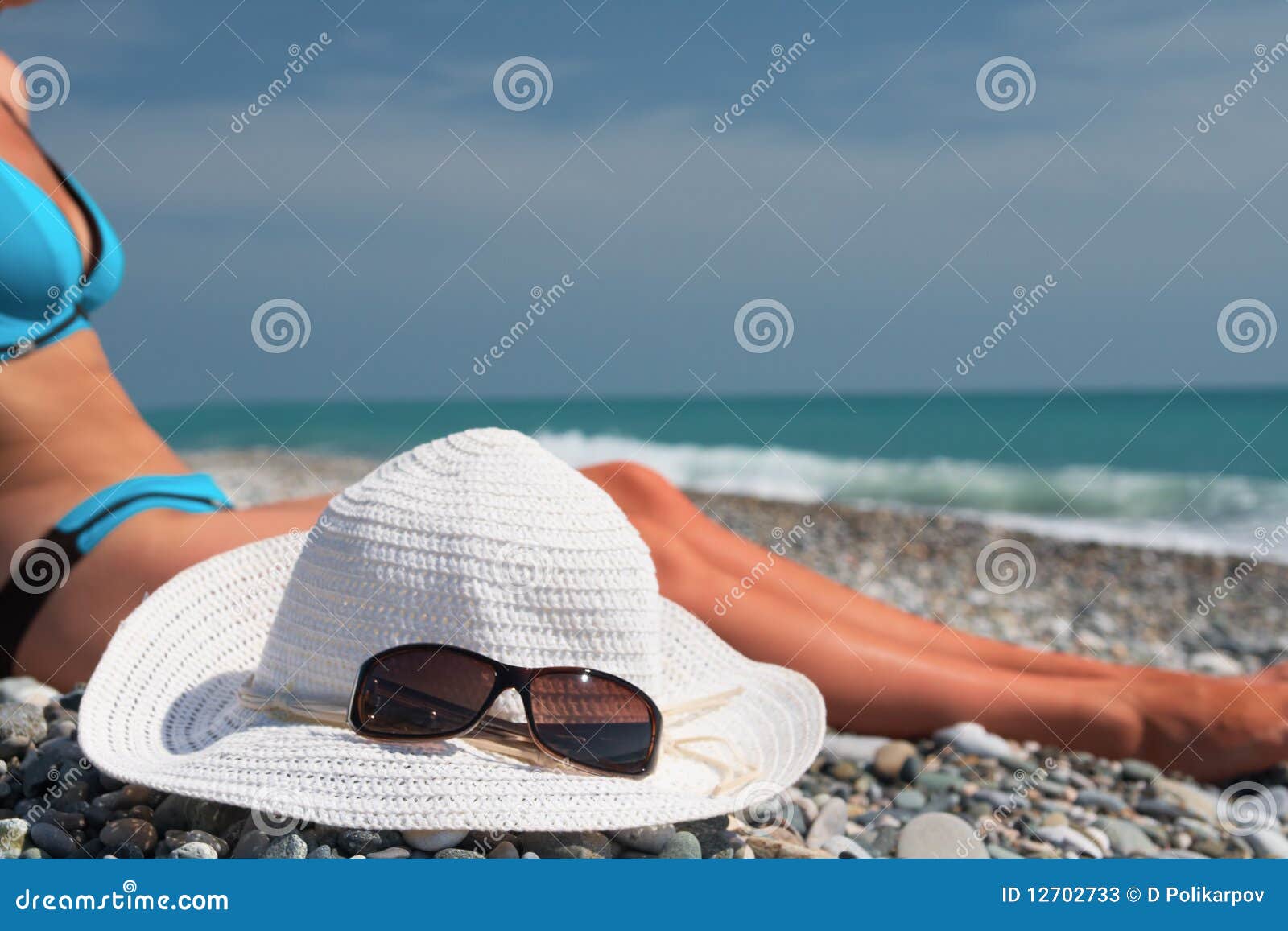 Beautiful Teenage Girl Bikini Hat Beach Stock Photos photo