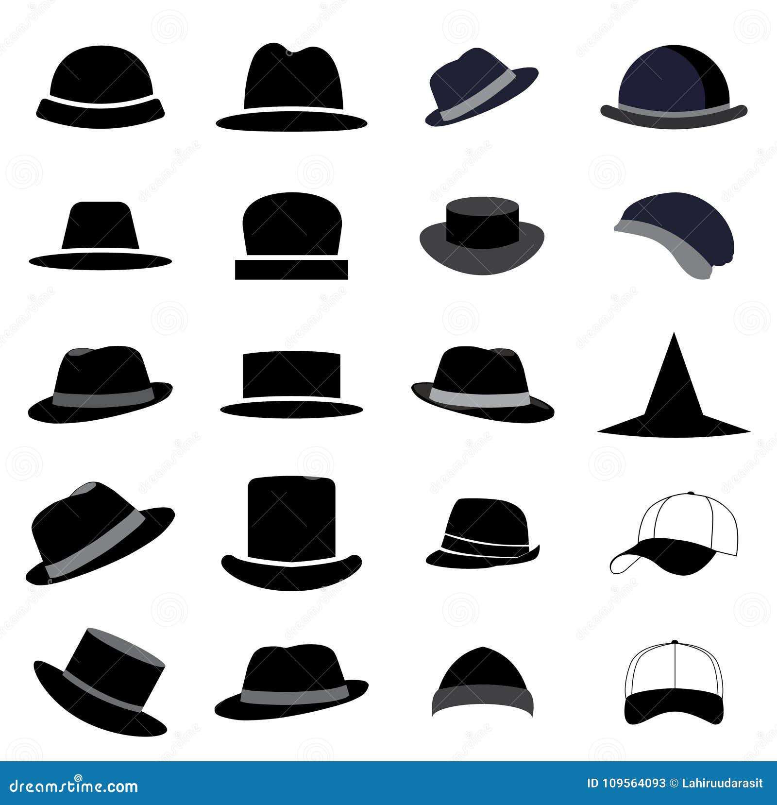 Hat types collection stock vector. Illustration of types - 109564093