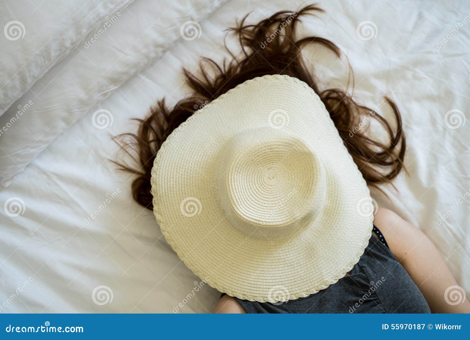 Hat on woman s face stock image. Image of rest, relax 55970187