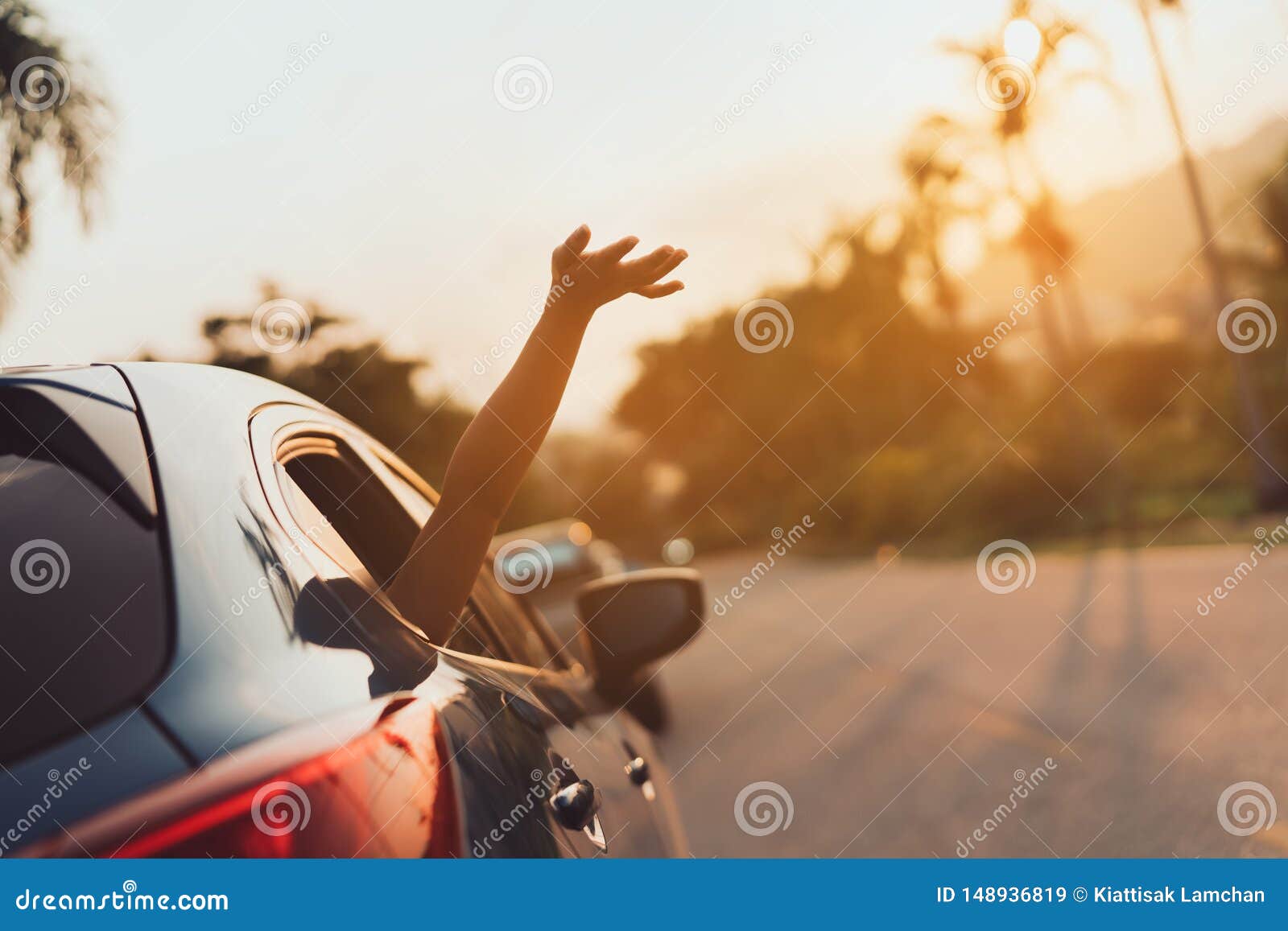 hatchback car travel driving road trip of woman summer vacation