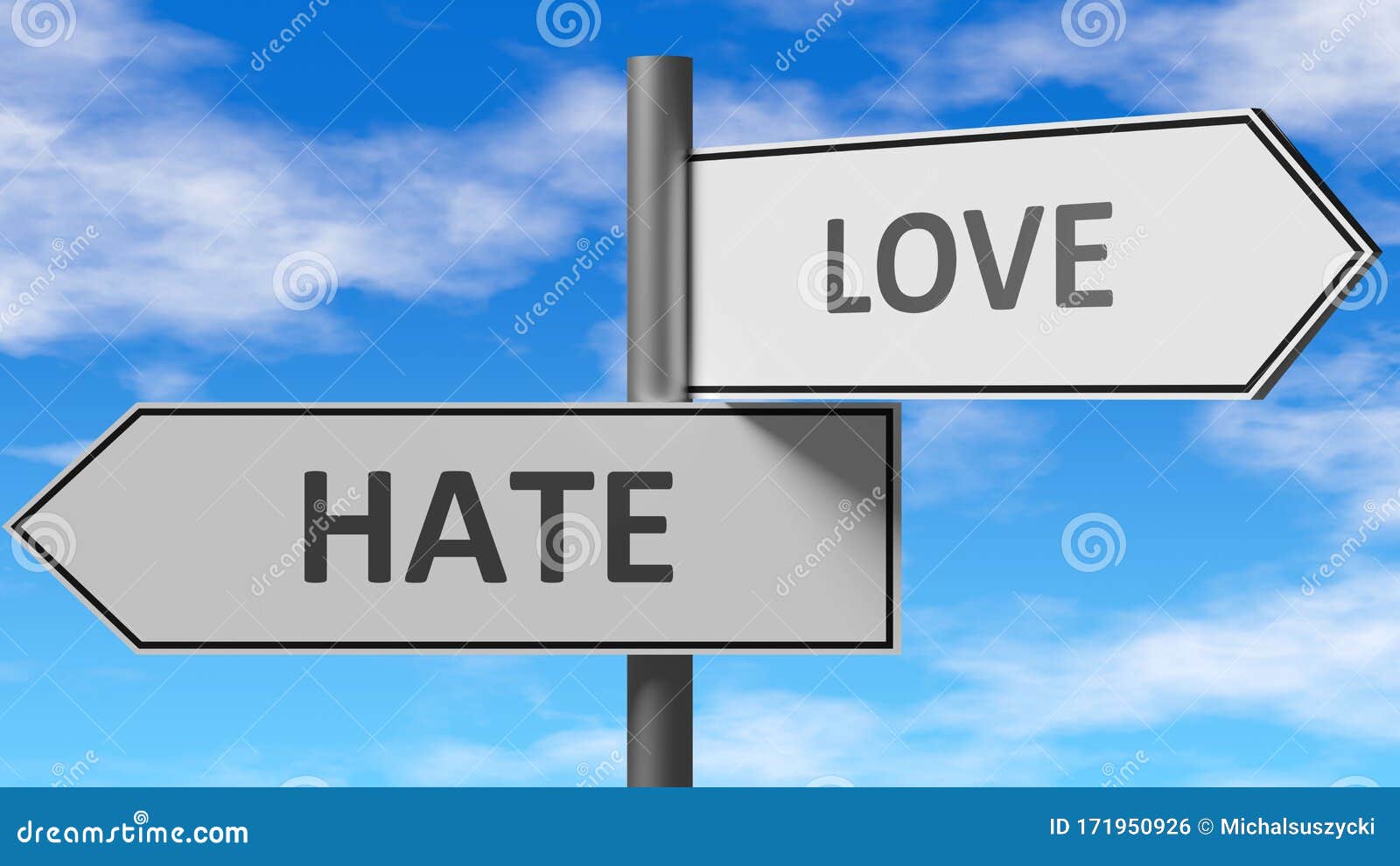 Hate And Love As A Choice Pictured As Words Hate Love On Road Signs To Show That When A Person Makes Decision He Can Choose Stock Illustration Illustration Of Road