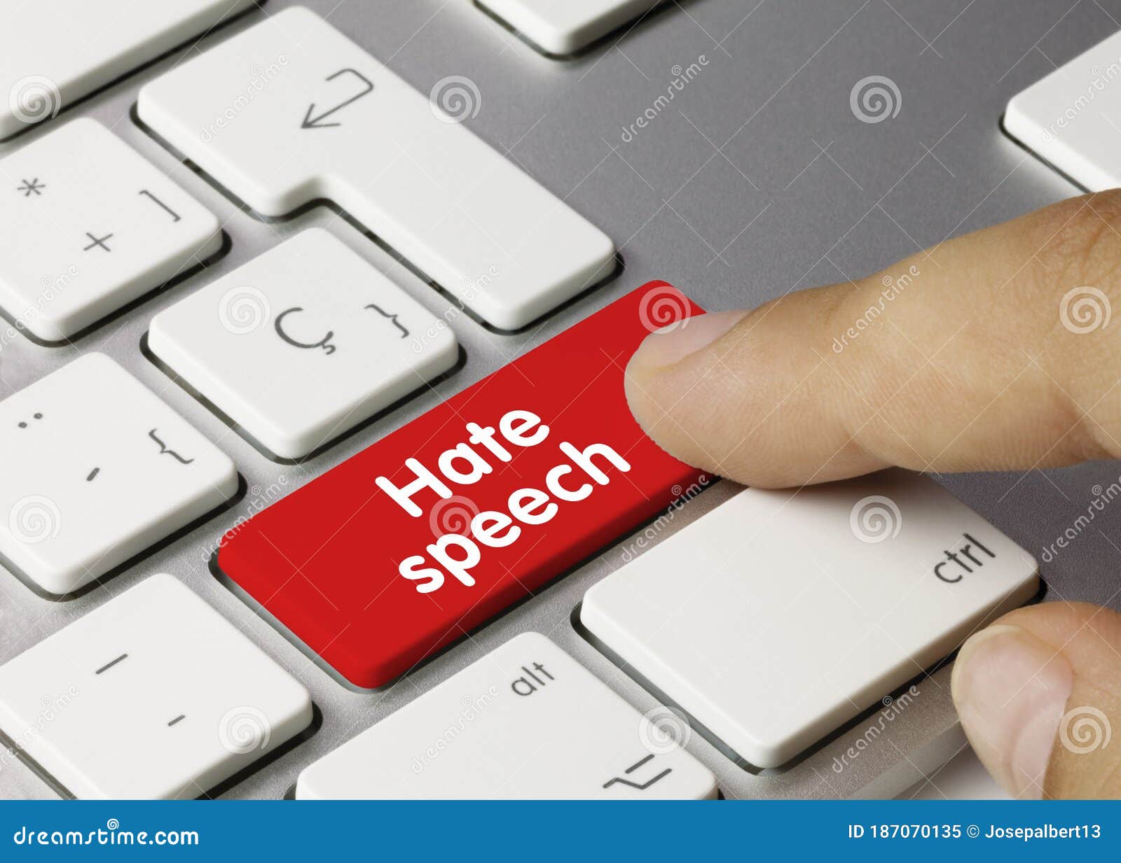 hate speech - inscription on red keyboard key