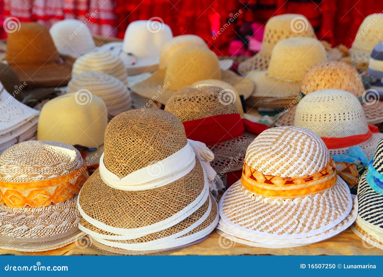 Hats Arrangement on Market Hand Craft Shop Stock Photo - Image of