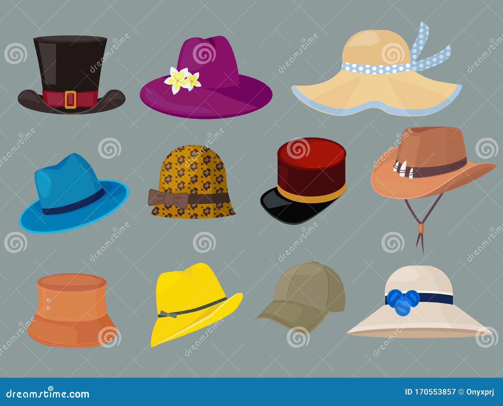 Hats. Fashion Clothes for Stylish Man and Woman Wardrobe Vector Cartoon ...