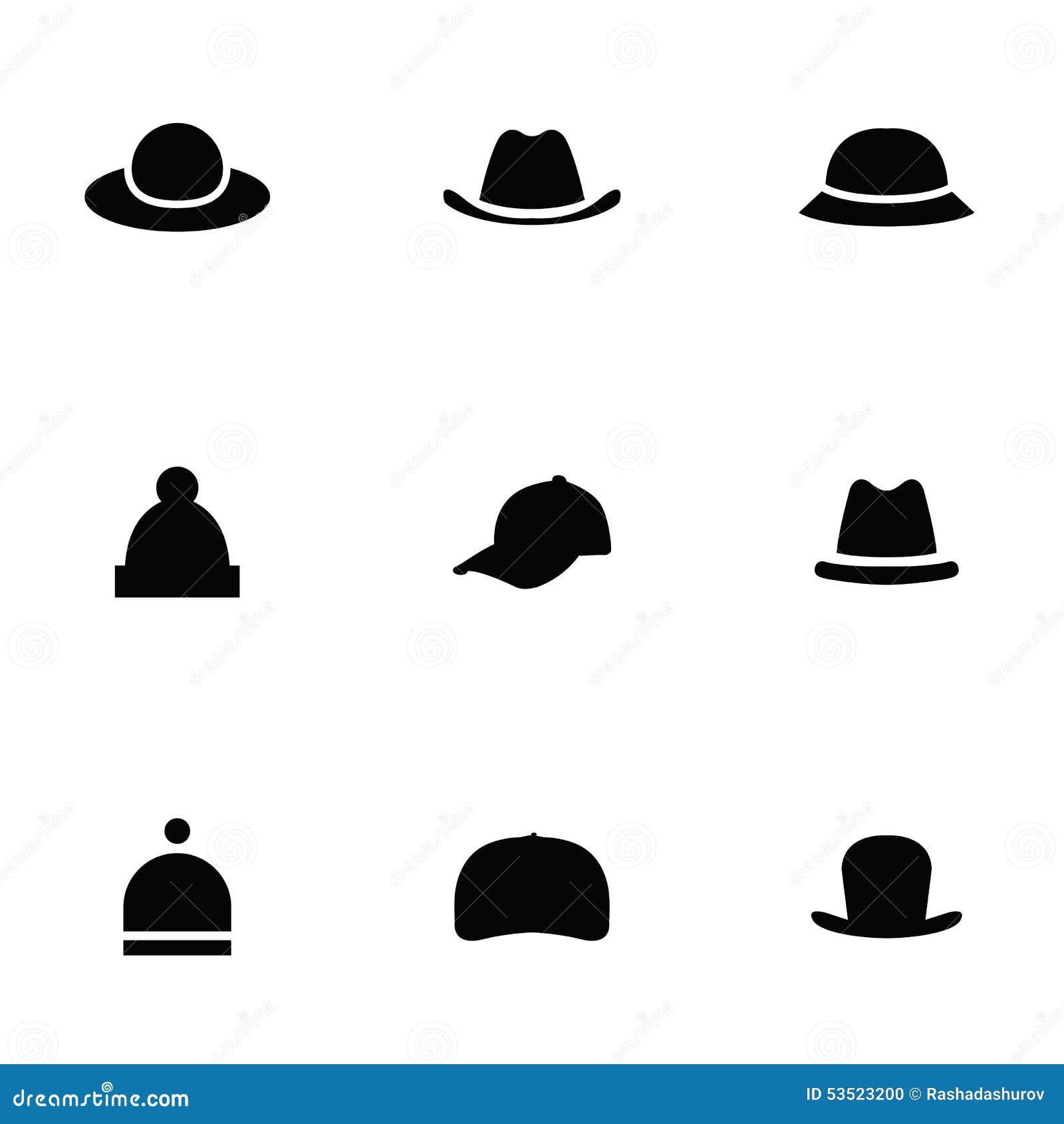 Hats 9 icons set stock vector. Illustration of background - 53523200