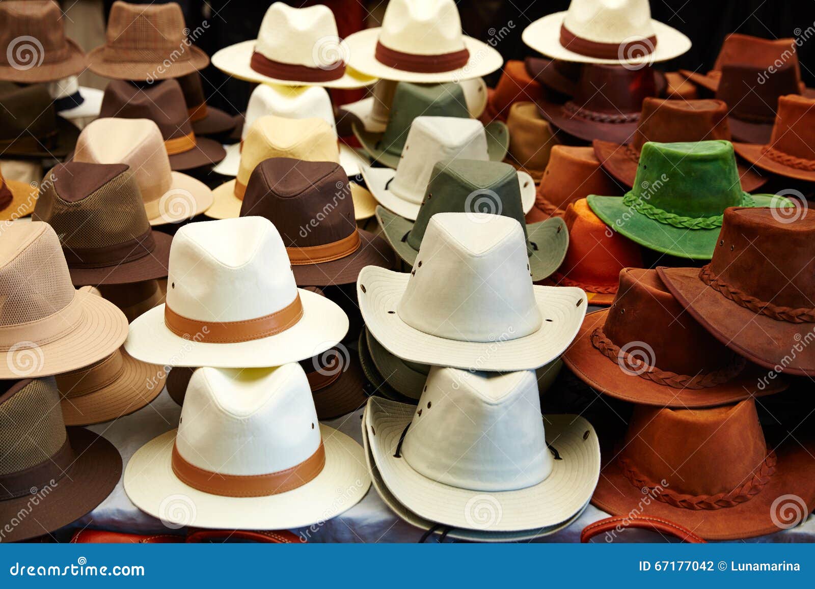 Hats in Outdoor Store Stacked in Rows Stock Photo Image of modern