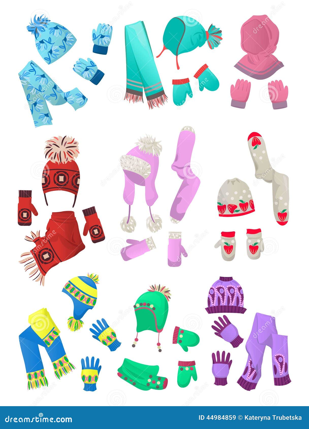 Hats, Scarves And Mittens For Little Girls Stock Vector - Illustration ...