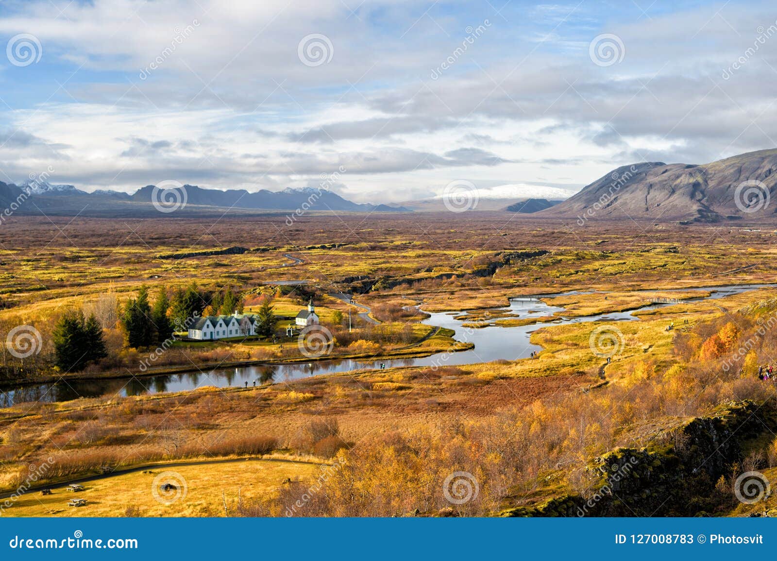 Haukadalur Valley in Iceland. Beautiful Landscape with River in Valley