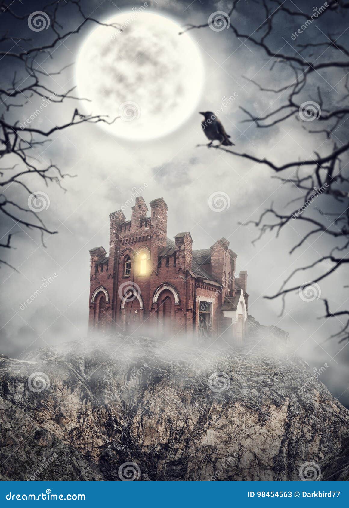 Haunted Abandoned House on the Rock. Halloween Scene Stock Image Image of light, horror 98454563