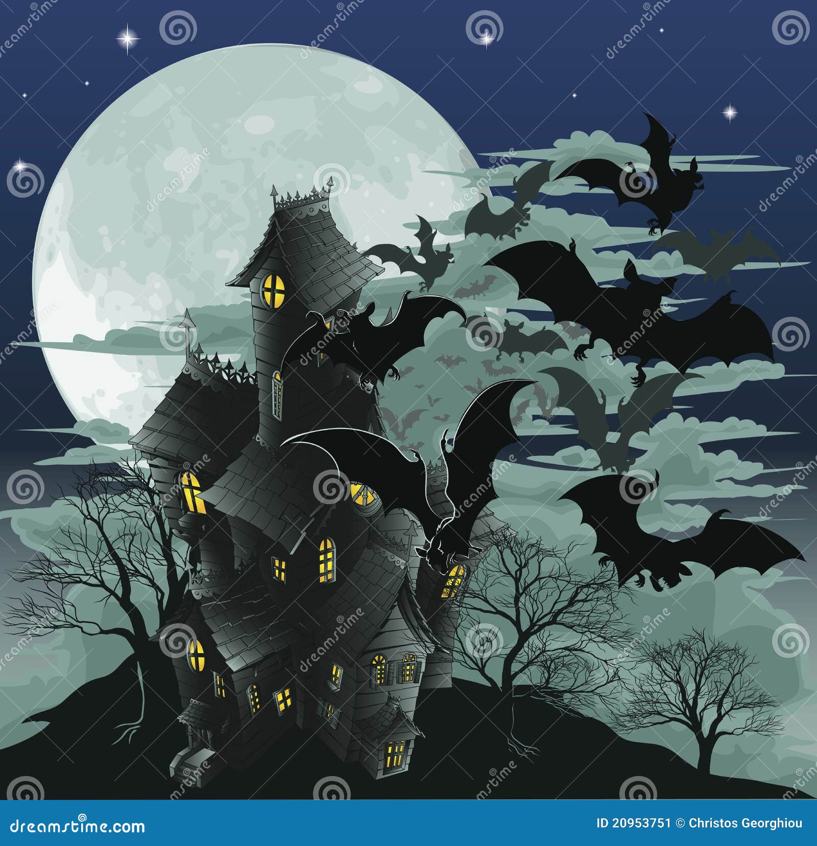 Haunted House And Bats Illustration Stock Vector ...