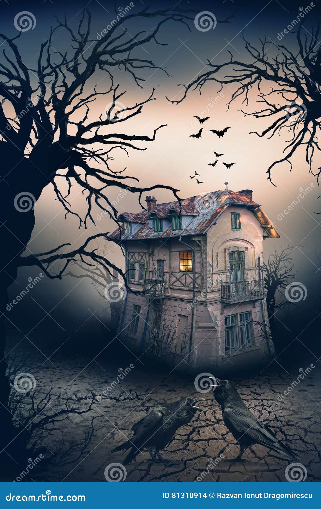Haunted House with Crows and Horror Scene. Stock Photo - Image of black ...