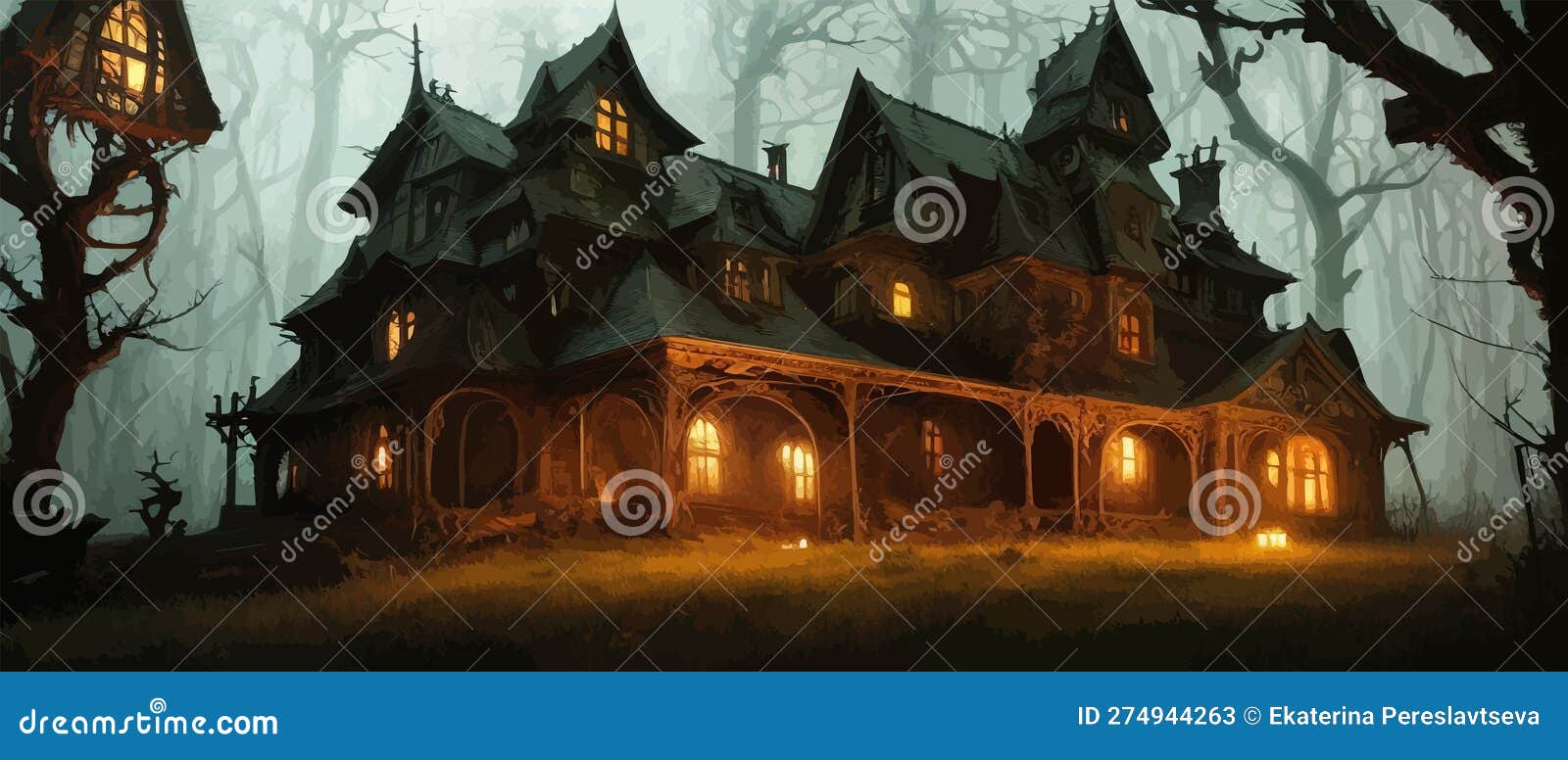 Haunted Mansion with Spooky Backdrop, Haunted House with Lights in ...