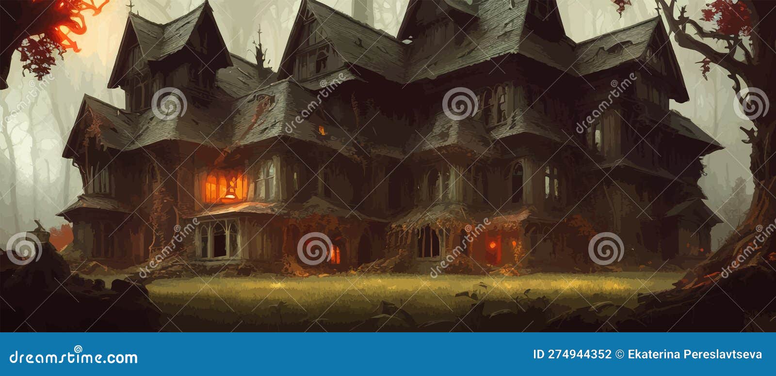 Haunted Mansion with Spooky Backdrop, Haunted House with Lights in ...