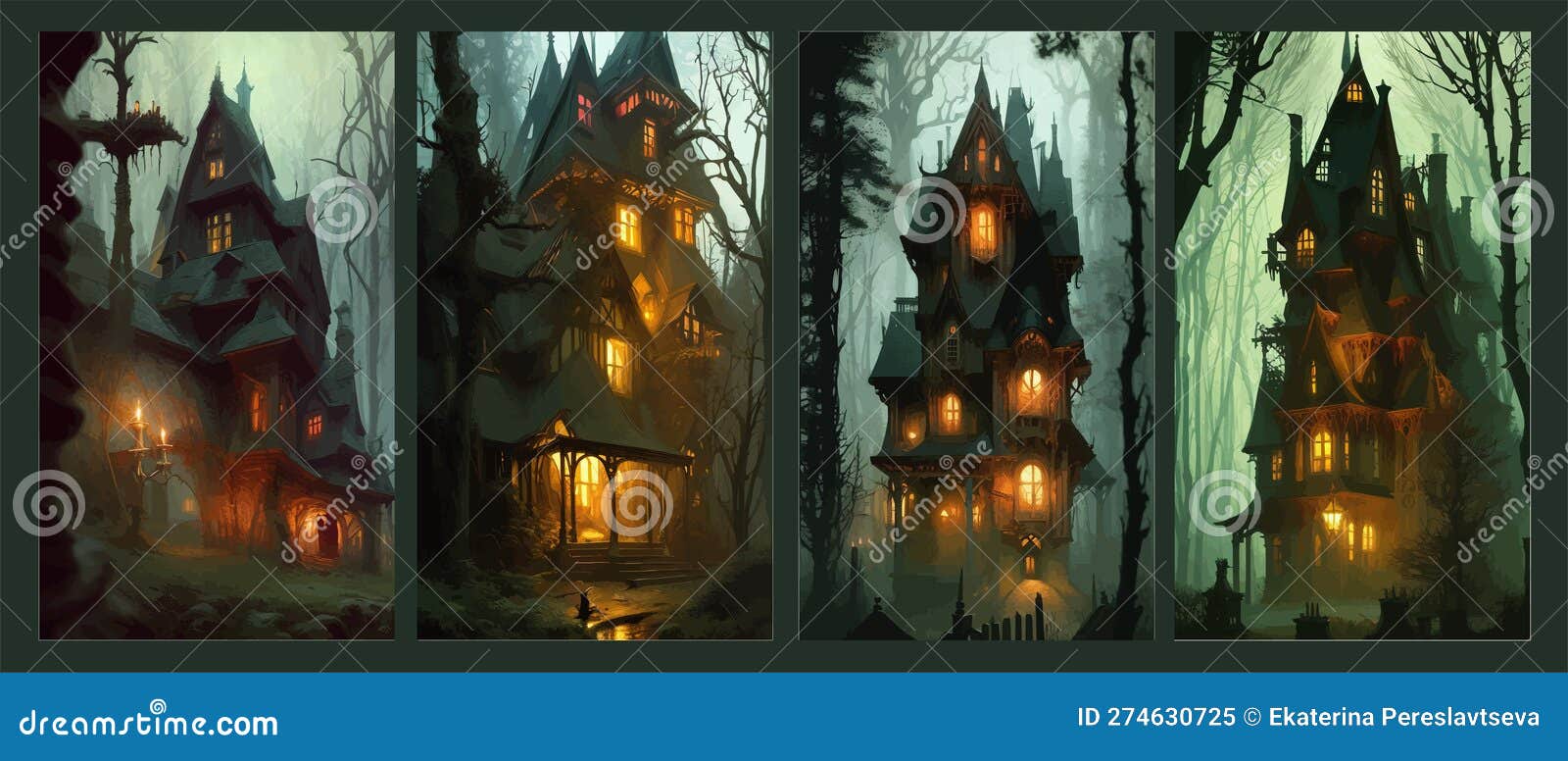 Haunted Mansion with Spooky Backdrop, Haunted House with Lights in ...