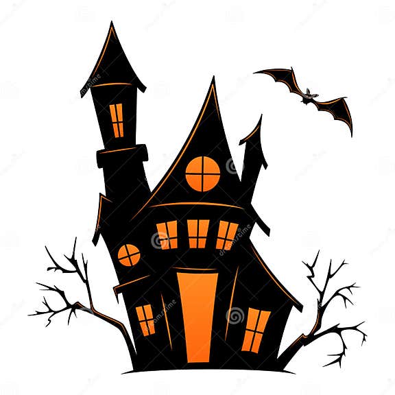 Haunted Old House for Halloween. Vector Silhouette of Scary Old House ...