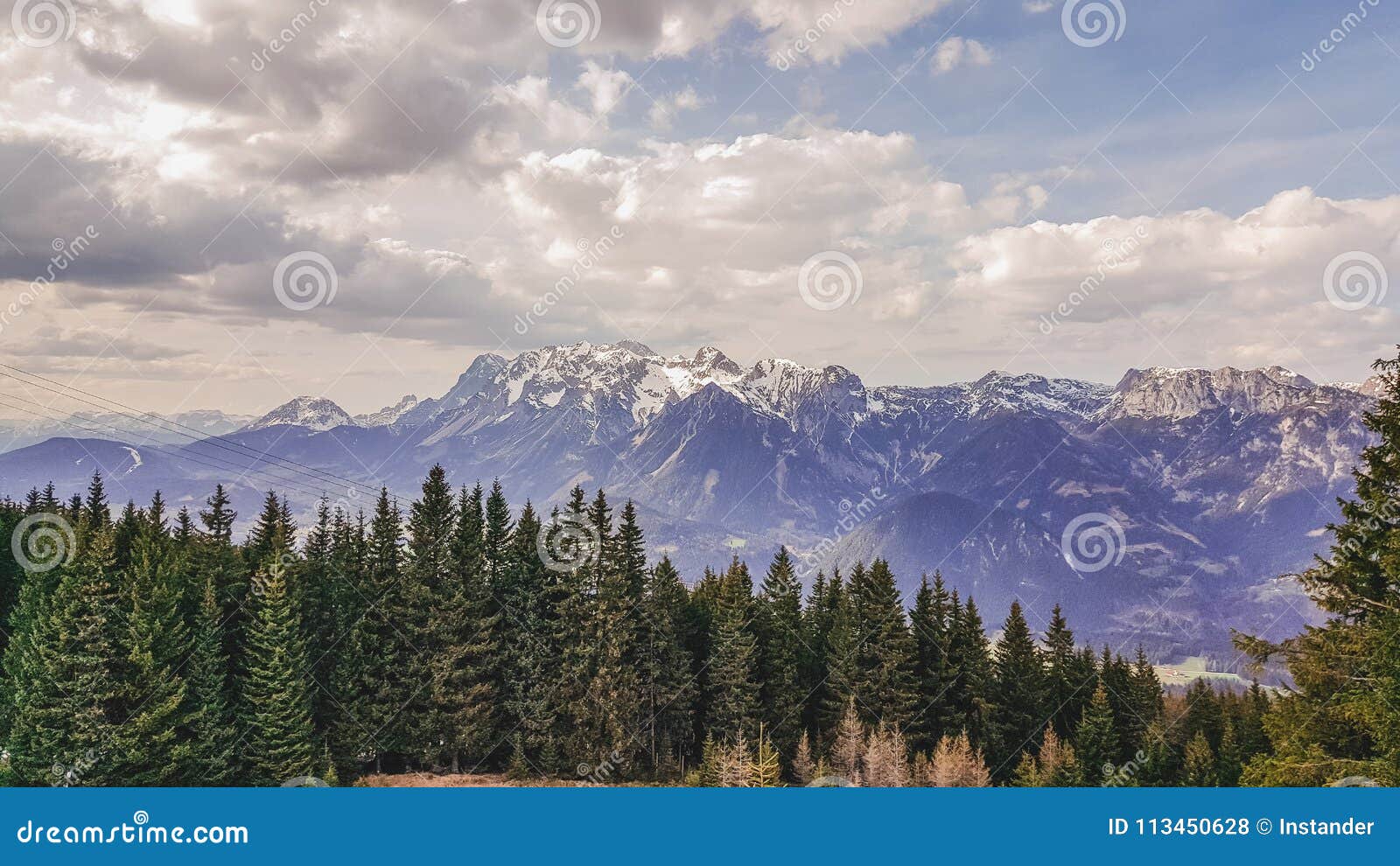 hauser kaibling, steiermark/austria - april 2 2017: view over the ennstal valley and the dachtstein glacier