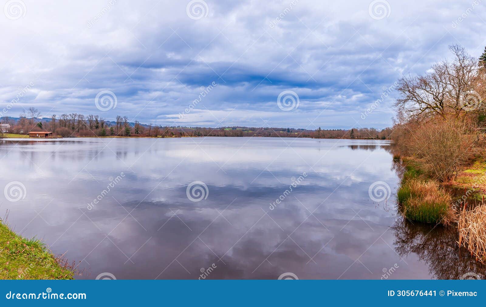 the etang de cieux and countryside in winter, in haute-vienne, nouvelle-aquitaine, france