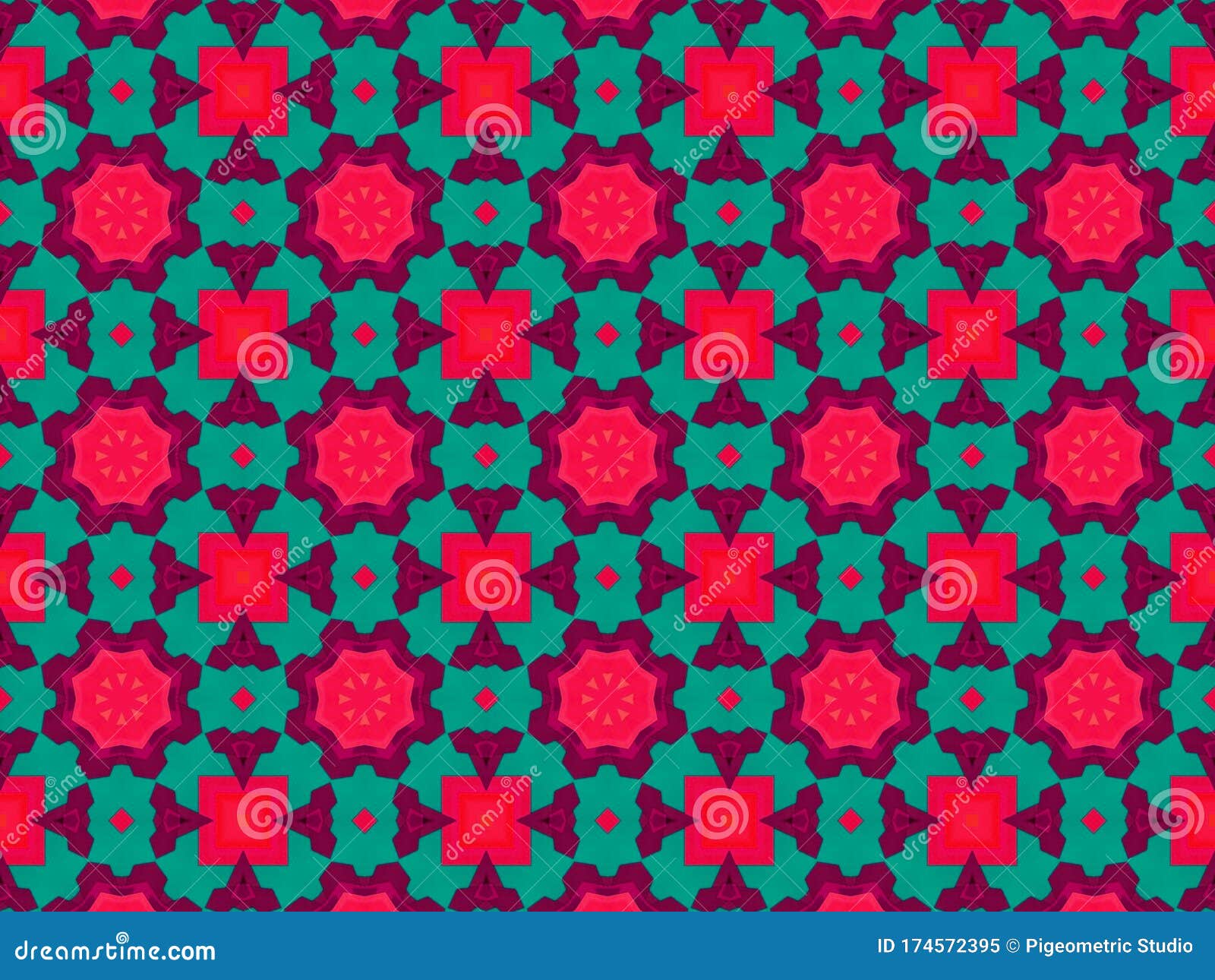 geometric fractal seamless background with  abstract and kaleidoscope square repetition