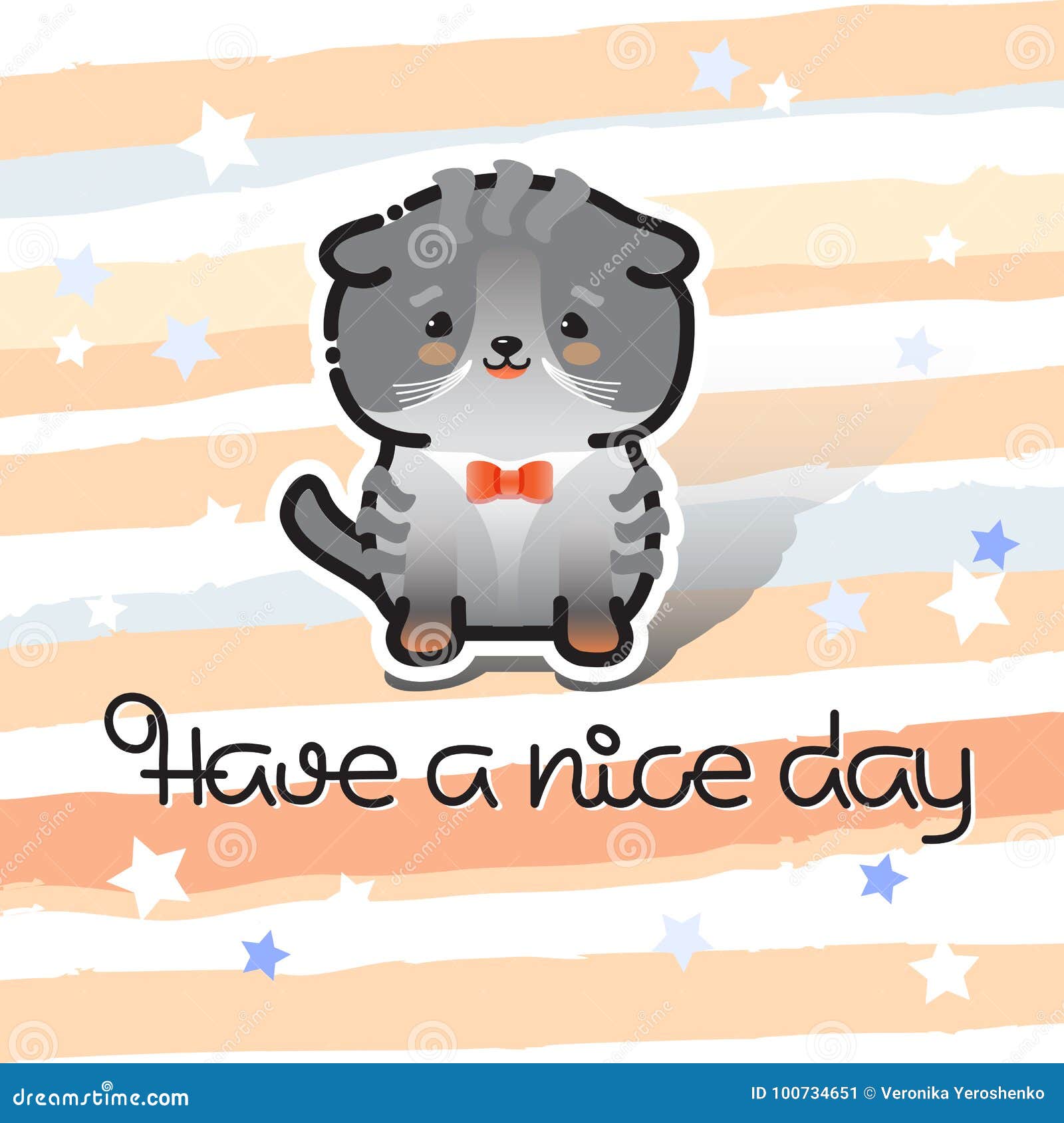 Cute Cat Have A Nice Day Greeting Cartoon Doodle Card Icon