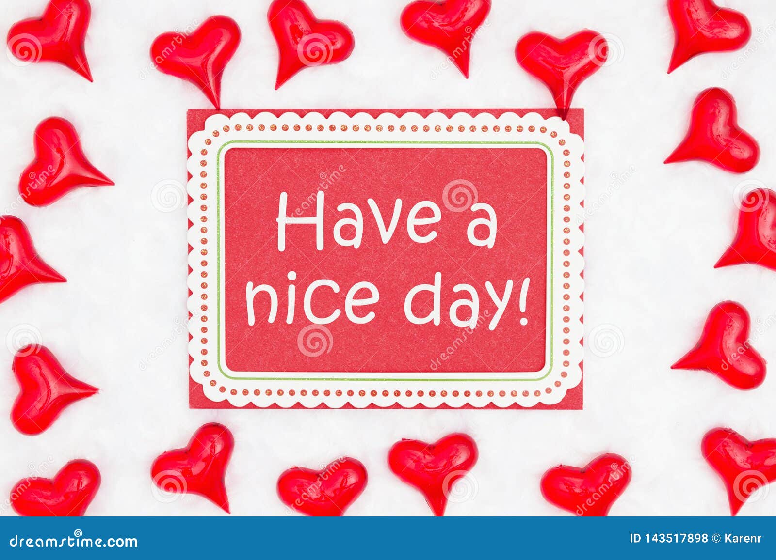 Have a Nice Message on Greeting Card with Red Hearts on White Fabric Stock Illustration