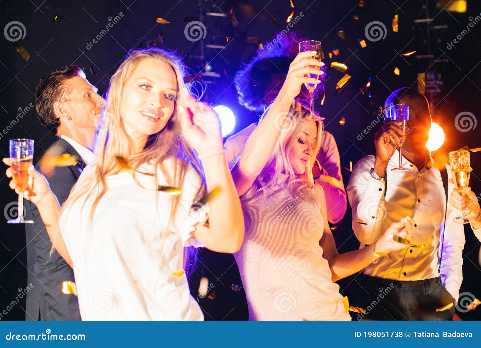 Happy People Dance in Confetti Stock Photo - Image of gathering, luxury ...