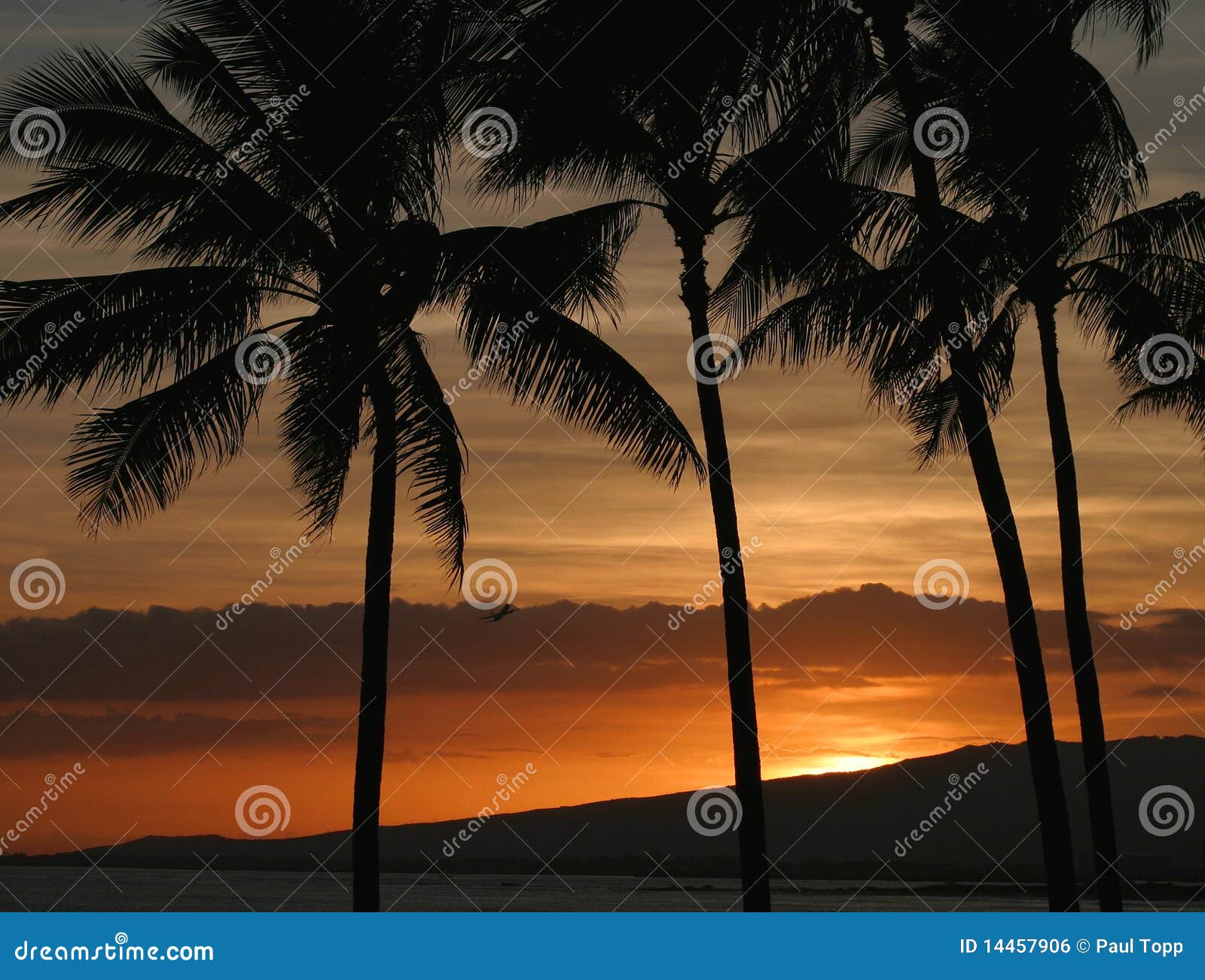 Hawaiansk orange solnedgång. Kulör livlig hawaii orange solnedgång