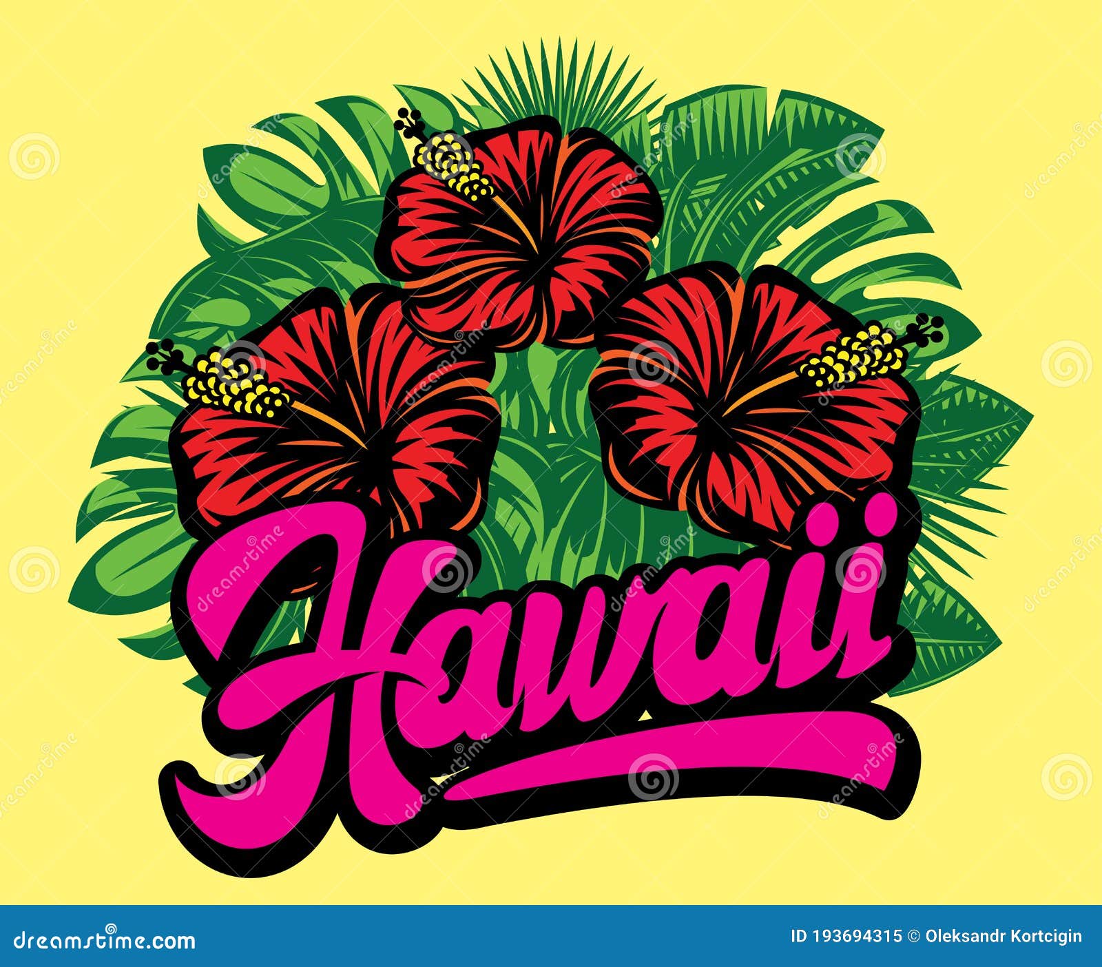 Hawaii Calligraphic Lettering. Composition of Hibiscus Flowers and ...