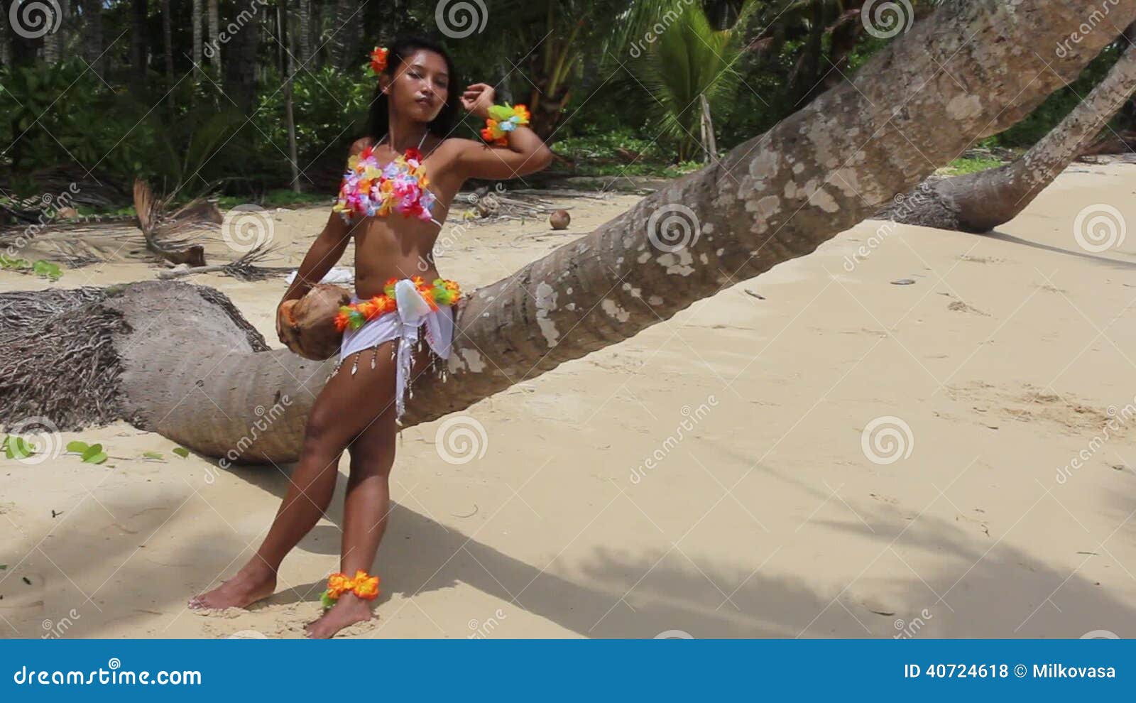 Handsome Male Hula Dancer on the beach at sunset in traditional costume grass  skirt. 14685735 Stock Photo at Vecteezy