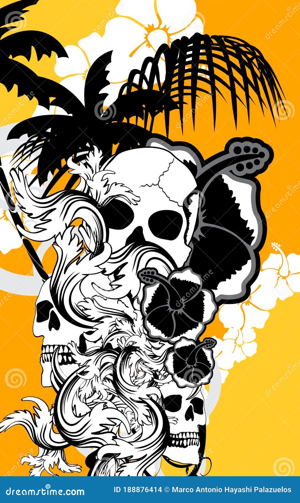 Hawaii Skull Graffiti Tattoo Wallpaper Background Stock Vector -  Illustration of grunge, cartoon: 188876414