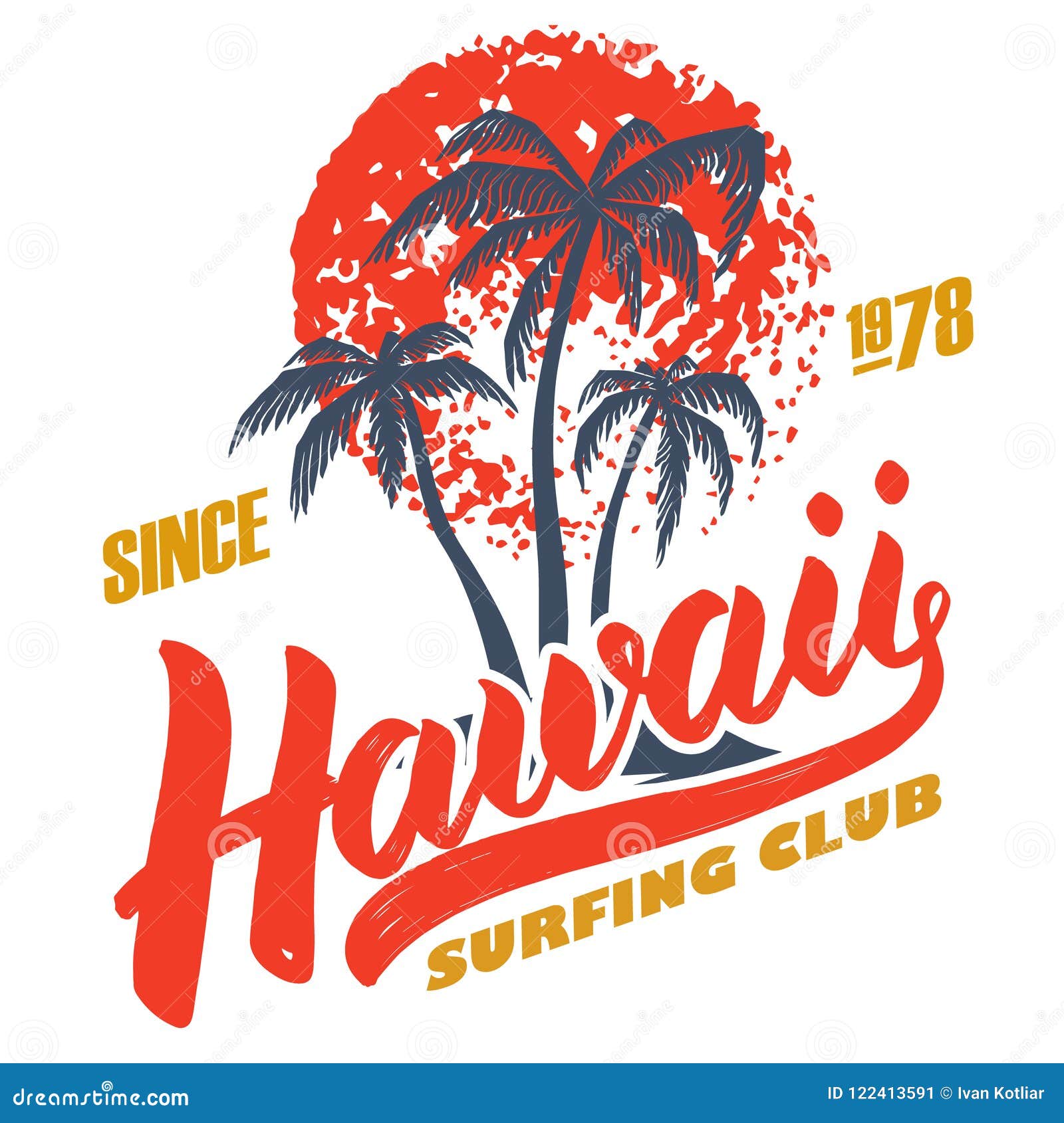 Hawaii Surfing Club. Poster Template with Lettering and Palms Stock ...