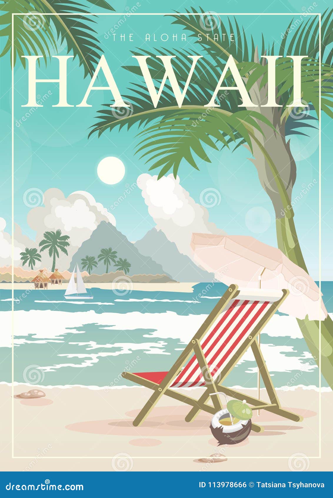 hawaii  travel . summer template. beach resort. sunny vacations in retro style