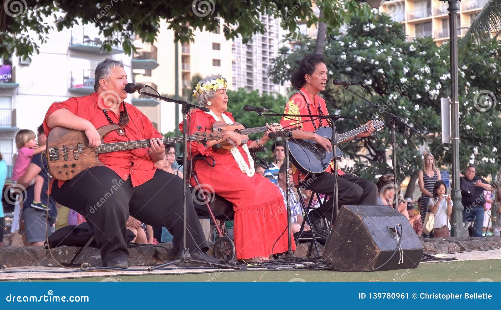A Hawaiian Band Performs for a Hula Show at Waikiki Editorial Photo