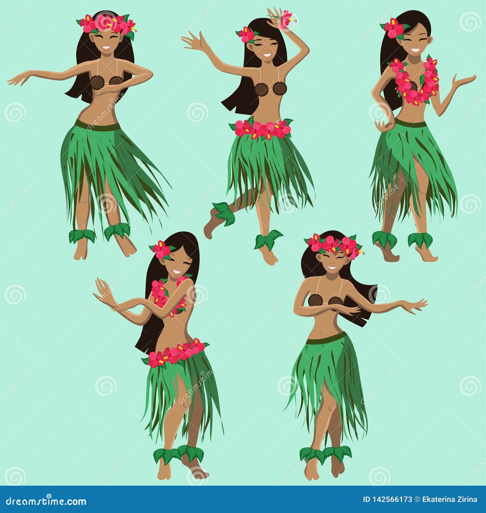 Hawaiian Cartoon Girls Dancing Hula Vector Image Stock Illustration - Illustration of beautiful ...