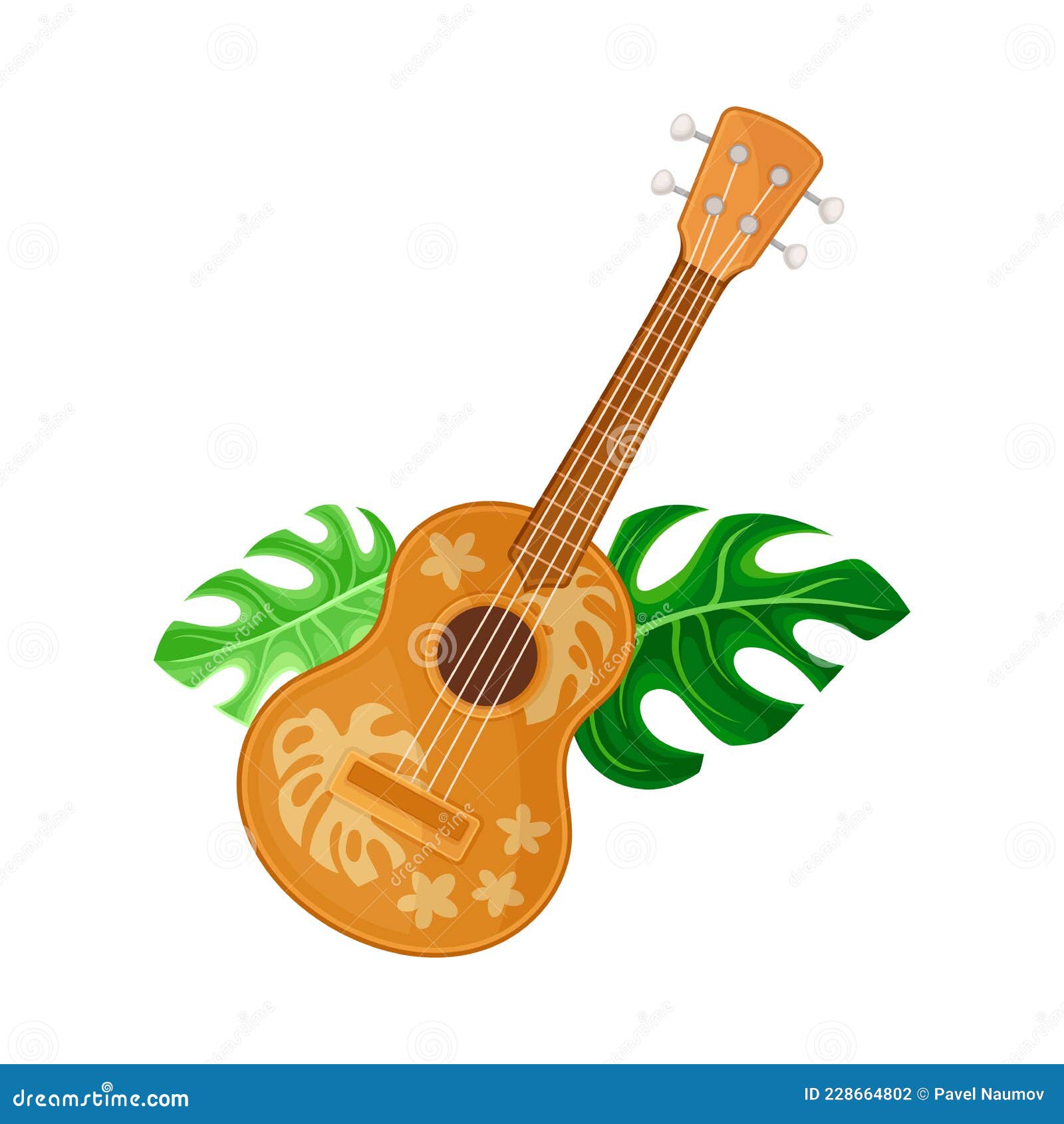 Hawaiian Guitar with Green Tropical Monstera Leaf As Beach Resort ...
