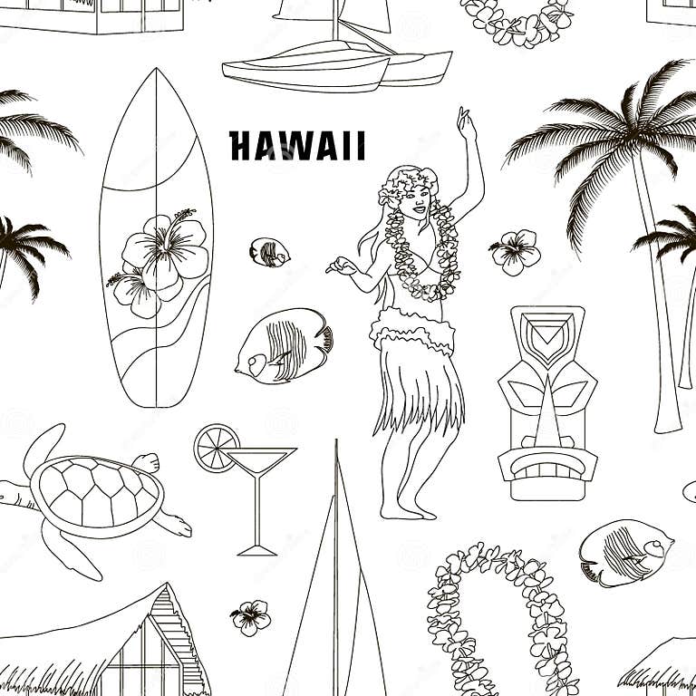 Hawaiian, Hawaii Set Pattern Stock Vector - Illustration of coconut ...