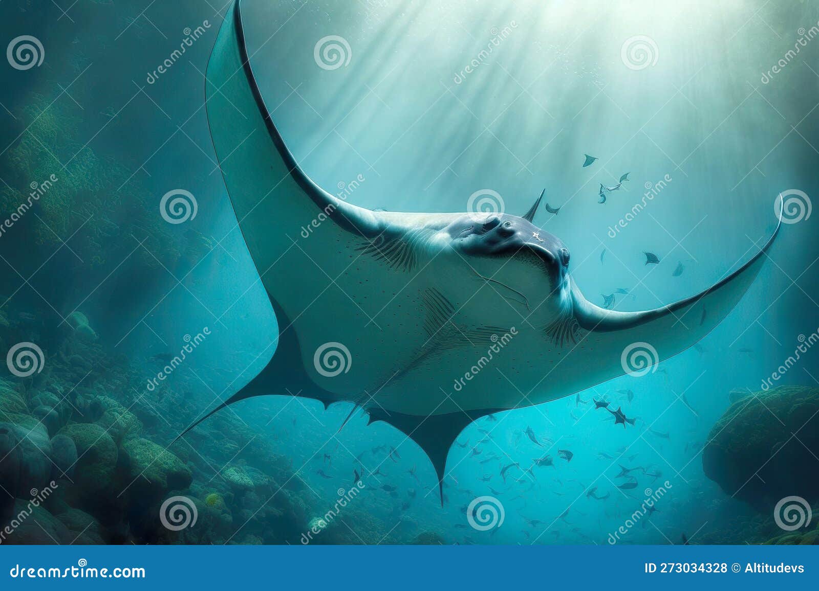 Hawaiian Islands Floating in Water Manta Ray Stock Illustration
