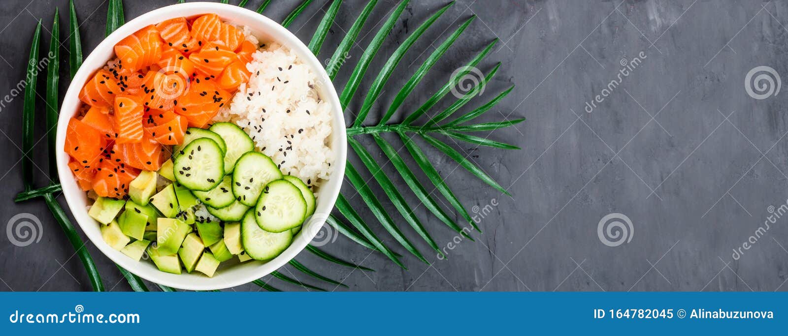 Download Hawaiian Salmon Bowl With Cucumbers, Avocado, Sesame Seeds ...
