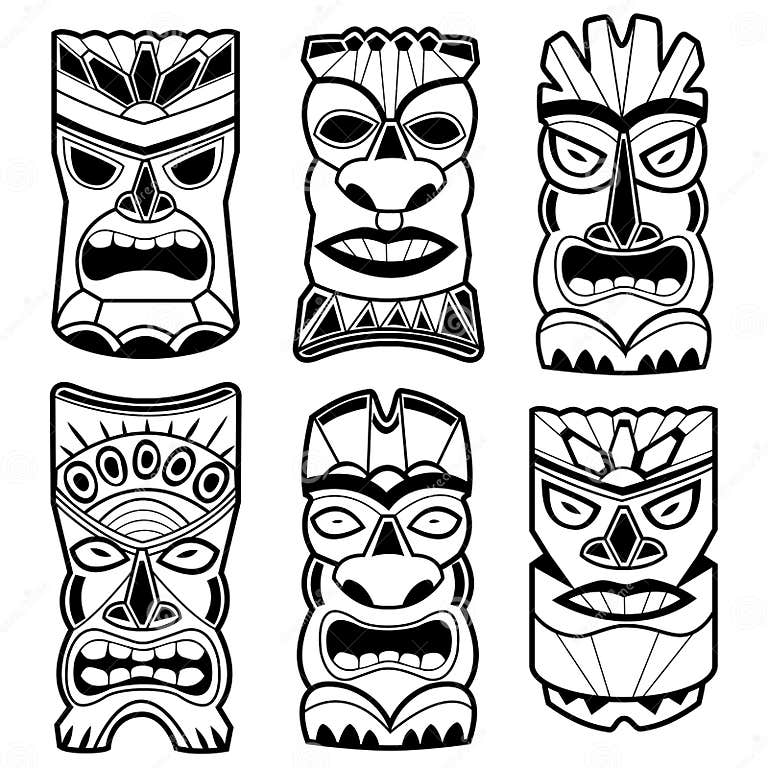 Hawaiian Tiki Statue Masks. Vector Illustration Set Stock Vector ...
